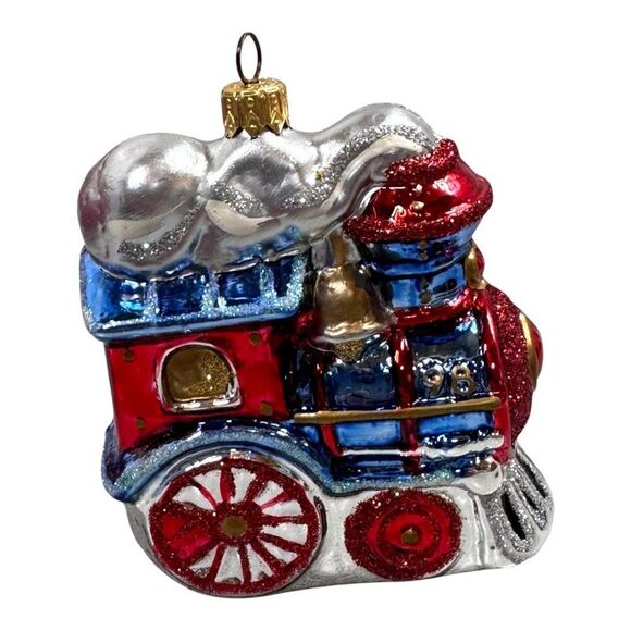 Hallmark Crown Reflections Festive Locomotive Blown Glass Ornament Red & Silver - Picture 4 of 9